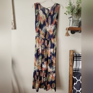 Sleeveless Blue Tropical Floral Maxi Dress, Size 14 or 0X